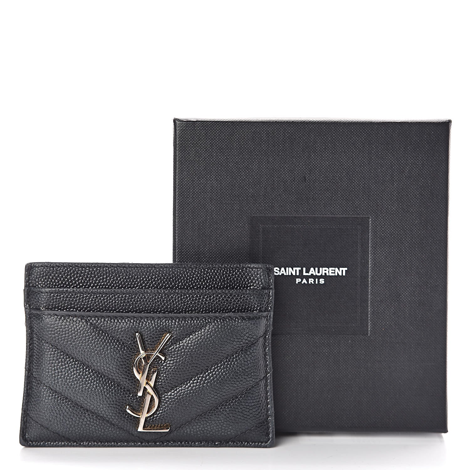 Saint Laurent Grain De Poudre Matelasse Chevron Monogram Credit Card Case Black 9 of 9