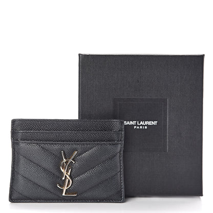 Saint Laurent Grain De Poudre Matelasse Chevron Monogram Credit Card Case Black 9 of 9