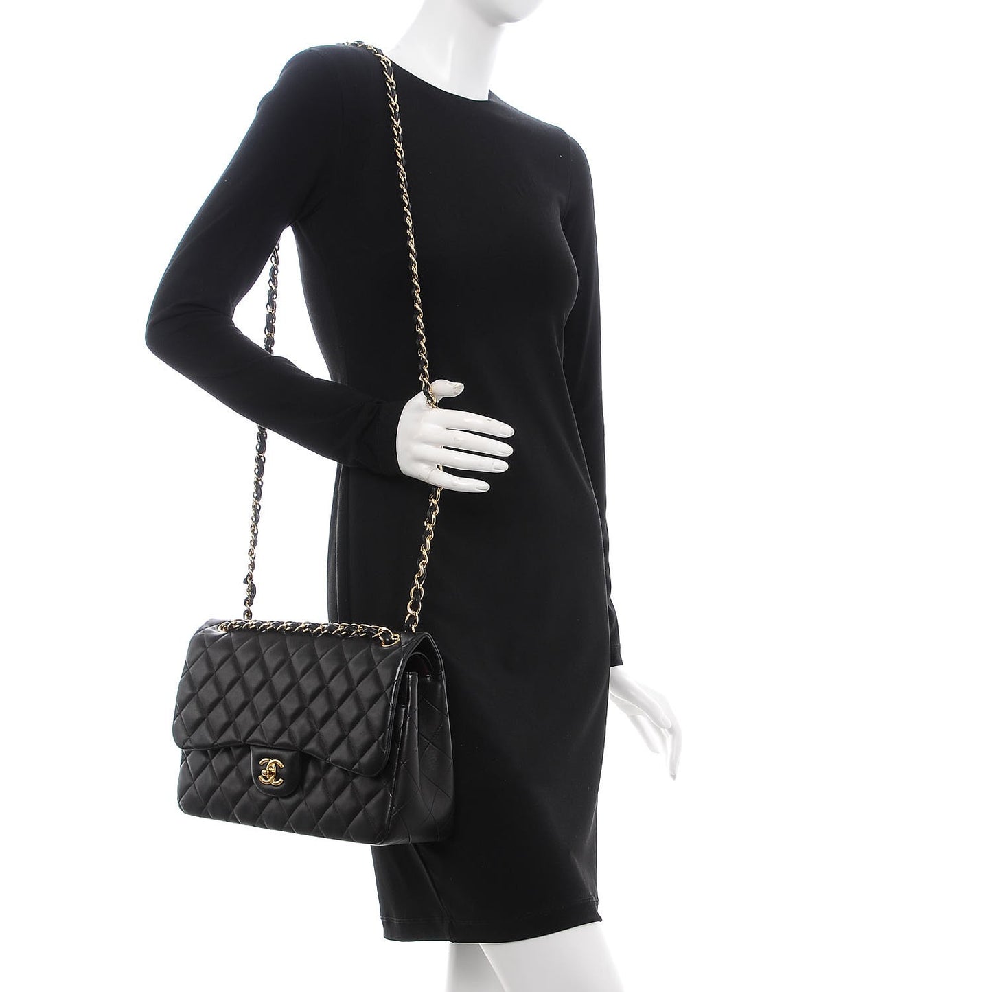 Lambskin Quilted Jumbo Double Flap Black