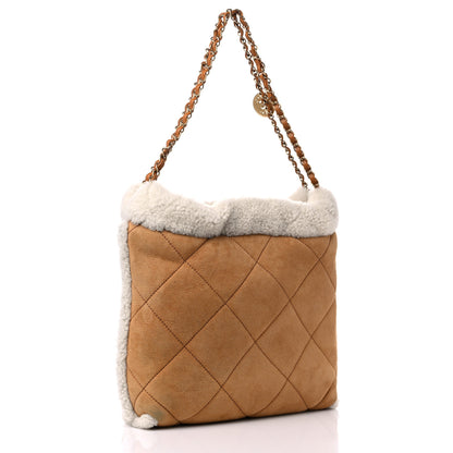 Chanel Suede Shearling Quilted Small Chanel 22 Brown White 4 of 10
