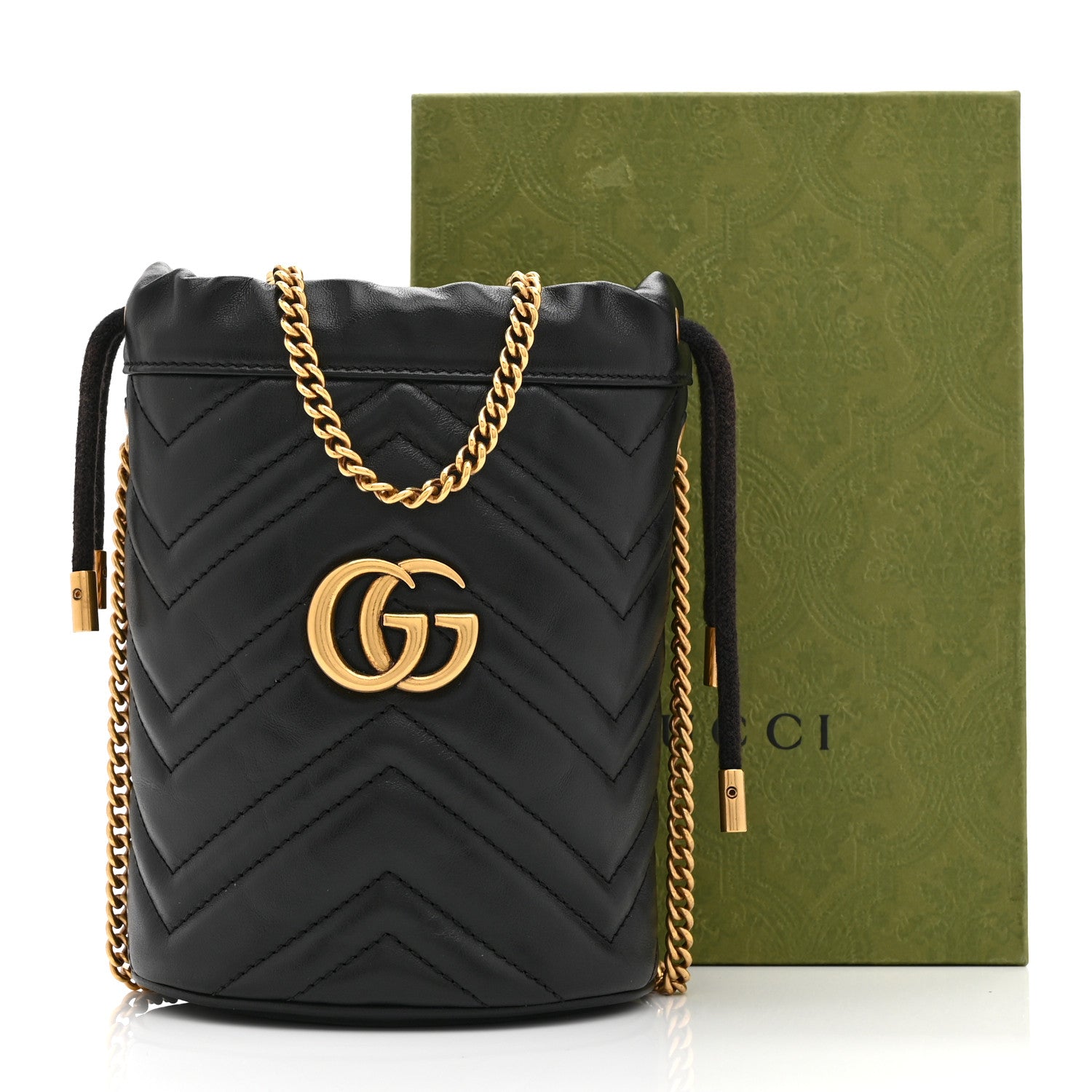 Gucci Calfskin Matelasse Mini GG Marmont 2.0 Bucket Bag Black 11 of 11
