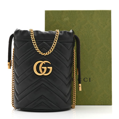 Gucci Calfskin Matelasse Mini GG Marmont 2.0 Bucket Bag Black 11 of 11