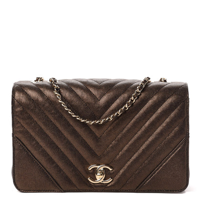 Chanel Metallic Caviar Chevron Quilted Medium Statement Flap Bronze 1 of 9