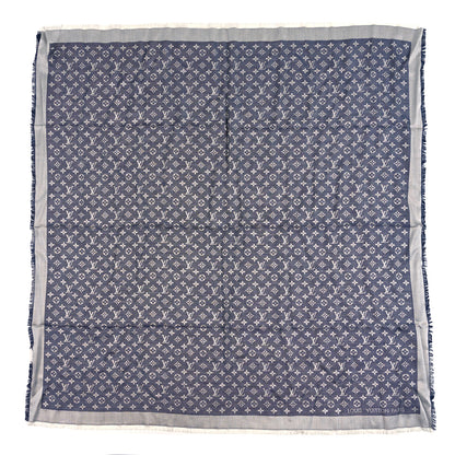 Louis Vuitton Silk Wool Monogram Denim Shawl Blue 1 of 3