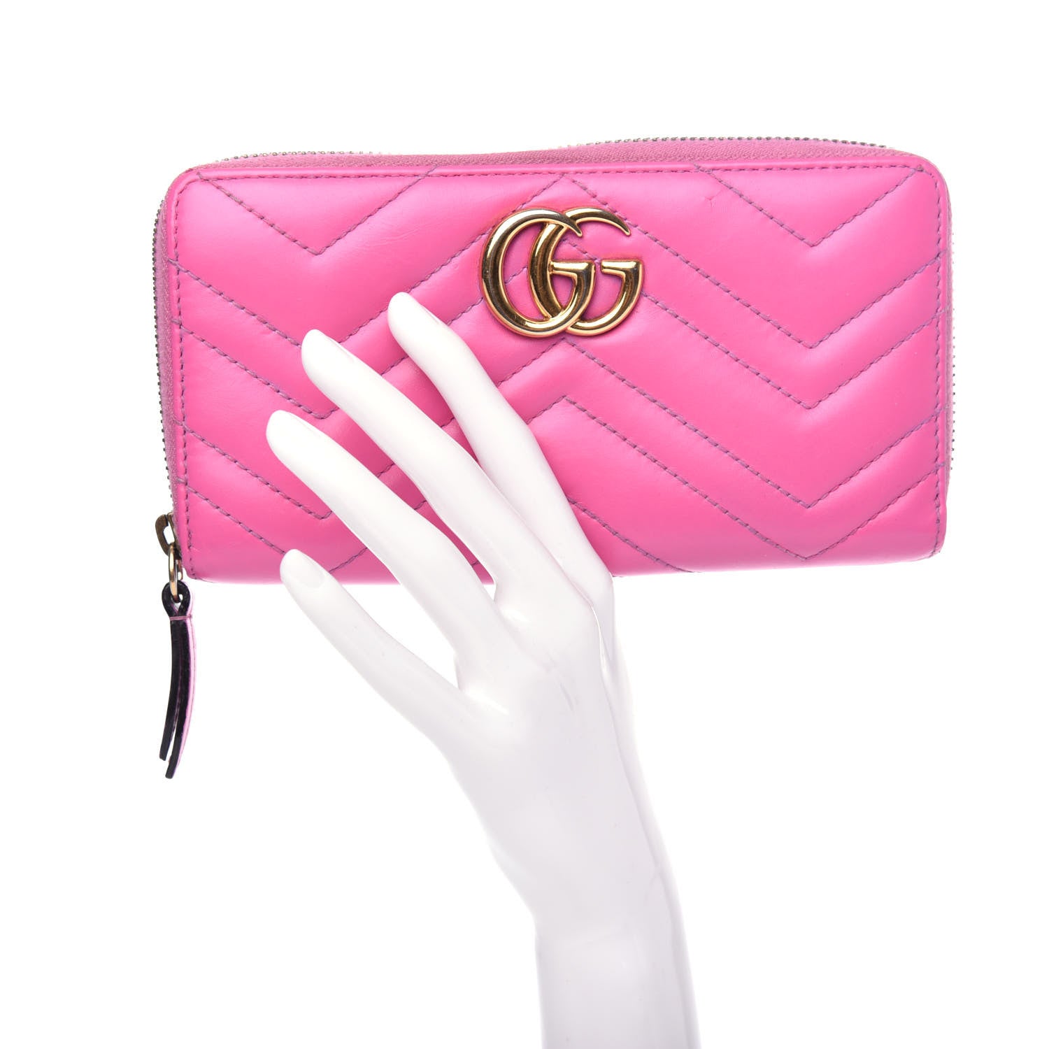 Gucci Calfskin Matelasse GG Marmont Zip Around Wallet Candy Mousse 2 of 8