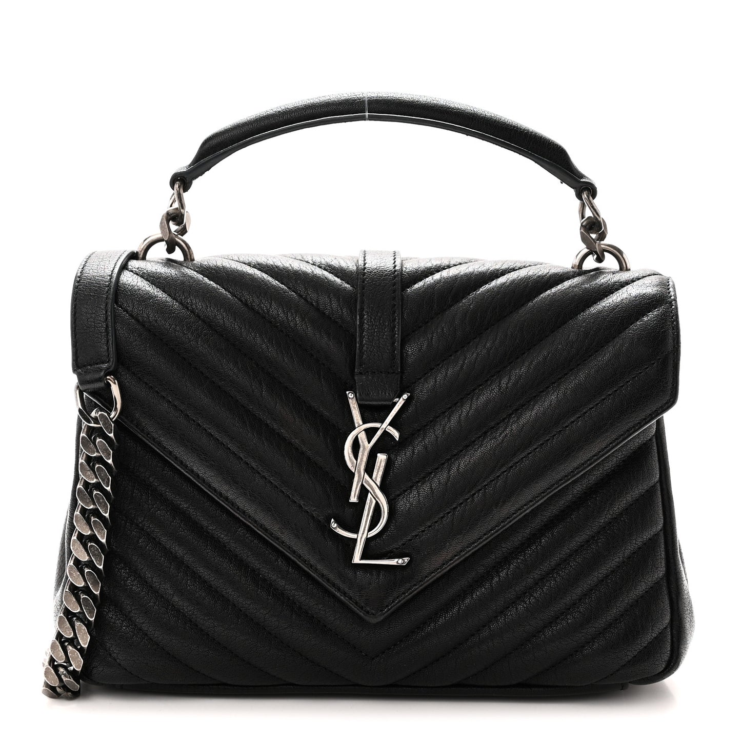 Sheepskin Matelasse Chevron Monogram Medium College Bag Black