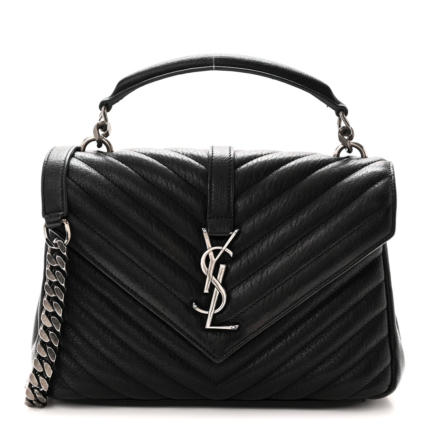 Saint Laurent Sheepskin Matelasse Chevron Monogram Medium College Bag Black 1 of 10