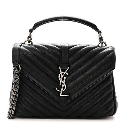 Saint Laurent Sheepskin Matelasse Chevron Monogram Medium College Bag Black 1 of 10