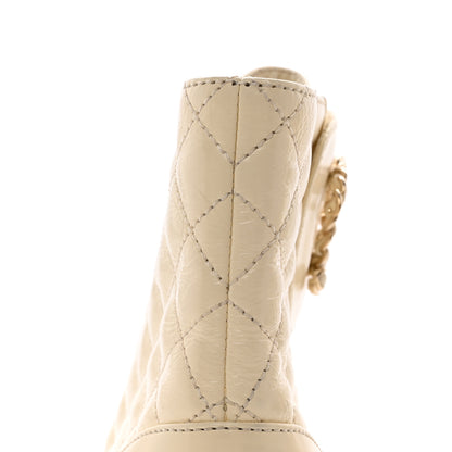 Chanel Shiny Calfskin Quilted Lace Up Combat Boots 37 Ivory Black 11 of 14