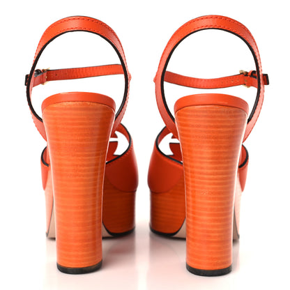 Gucci Cosmos Softy Calfskin Wooden Interlocking G Cut-Out 30/120mm Platform Sandals 40 Deep Orange 5 of 9