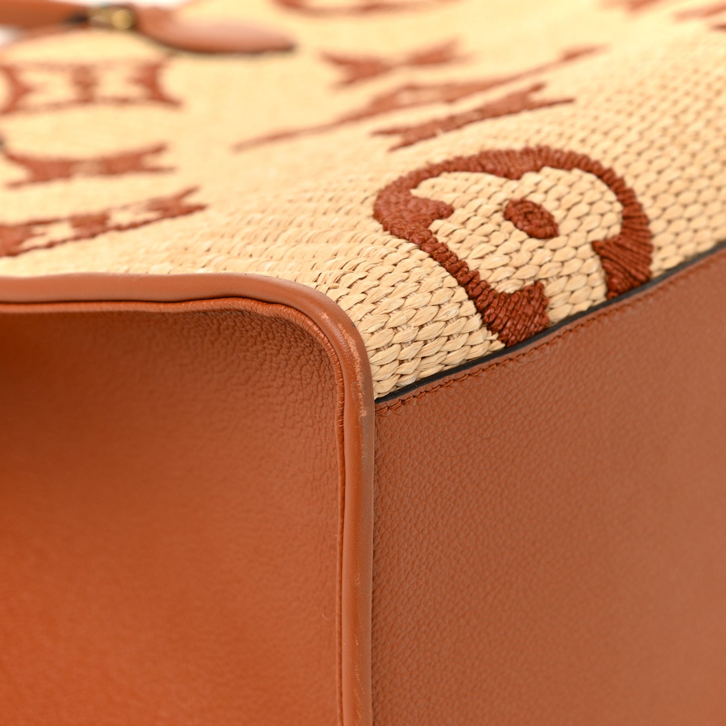 Raffia Calfskin Monogram Giant Onthego GM Tan