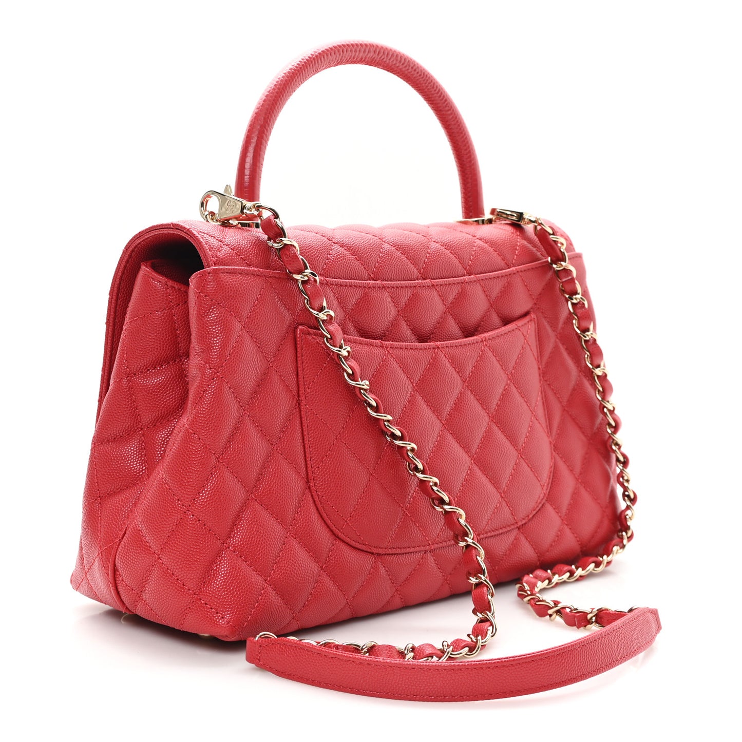 Caviar Quilted Lizard Embossed Small Coco Handle Flap Red