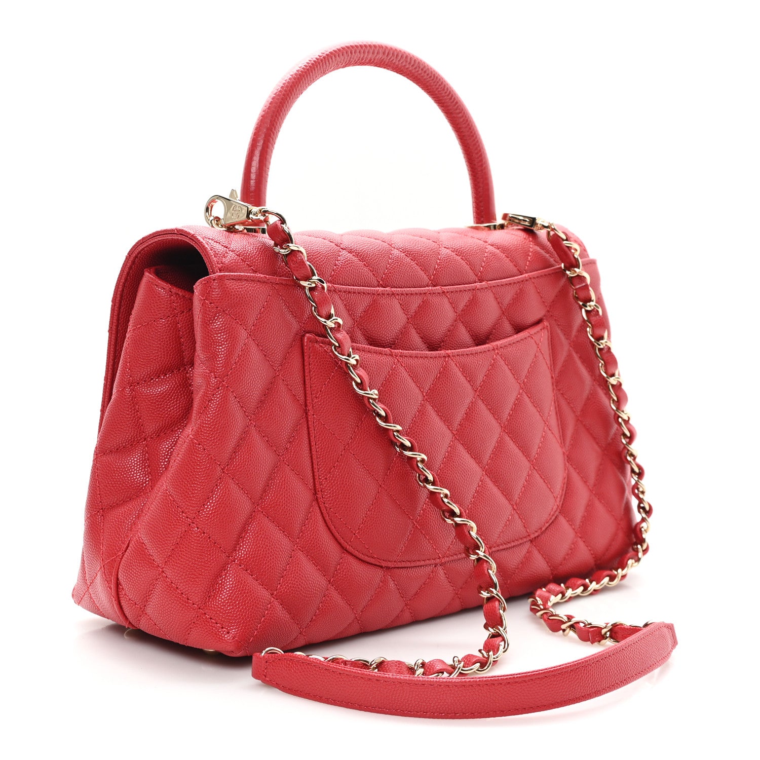 Chanel Caviar Quilted Lizard Embossed Small Coco Handle Flap Red 2 of 10