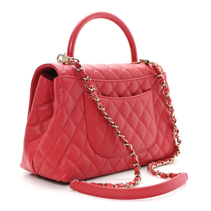 Chanel Caviar Quilted Lizard Embossed Small Coco Handle Flap Red 2 of 10