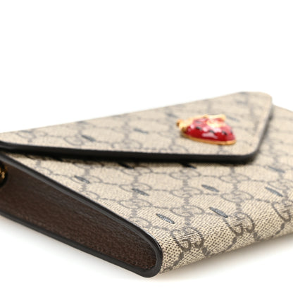 Gucci GG Supreme Monogram Strawberry Seed Textured Dollar Calfskin Enamel Double G Strawberry Wallet On Chain Beige Ebony Black New Acero Hibiscus Red 9 of 11