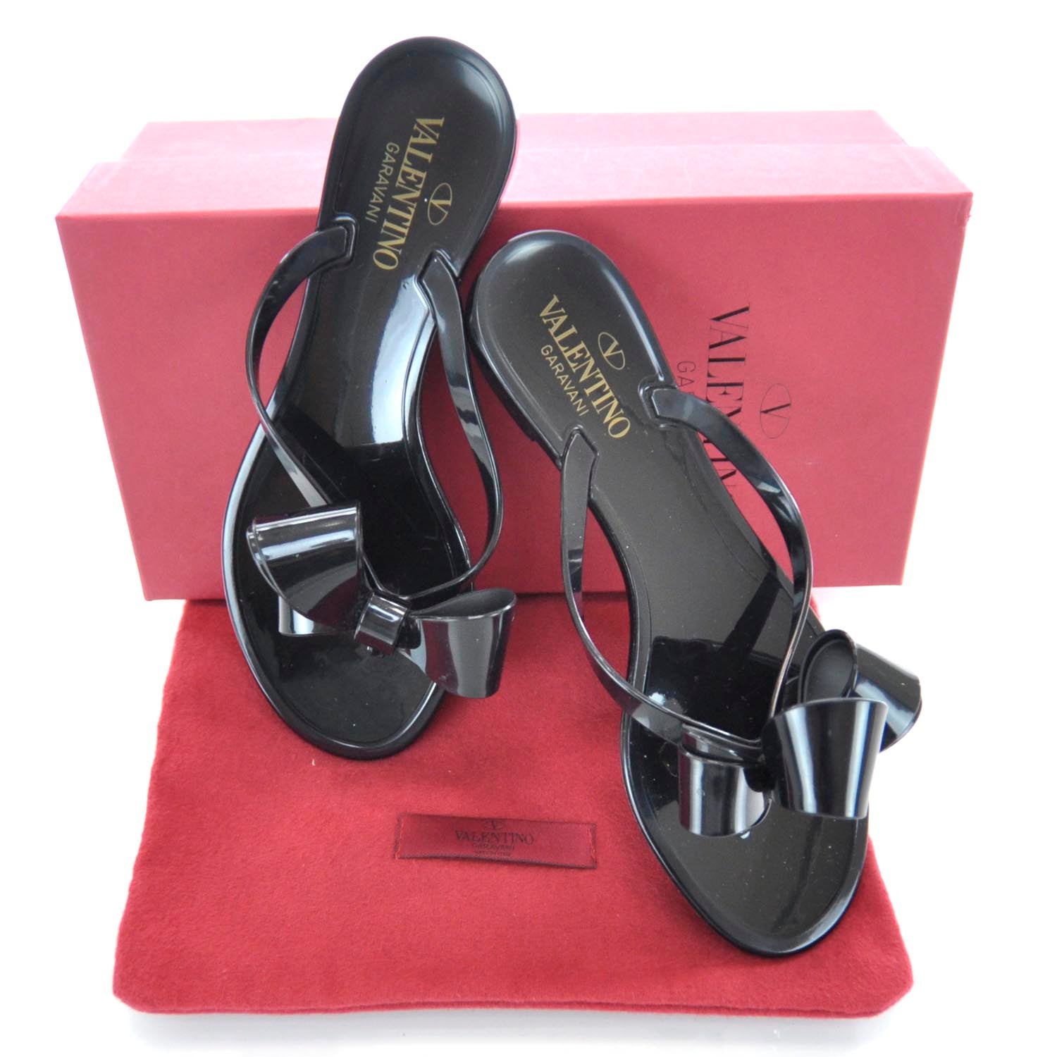 Valentino Garavani PVC Jellow Bow Thong Sandals 38 Black 7 of 7