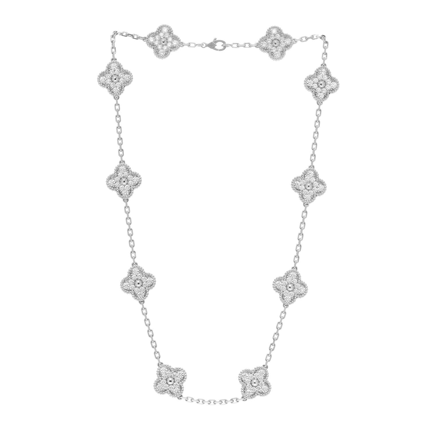 Van Cleef & Arpels 18K White Gold Diamond 10 Motifs Vintage Alhambra Necklace 3 of 6