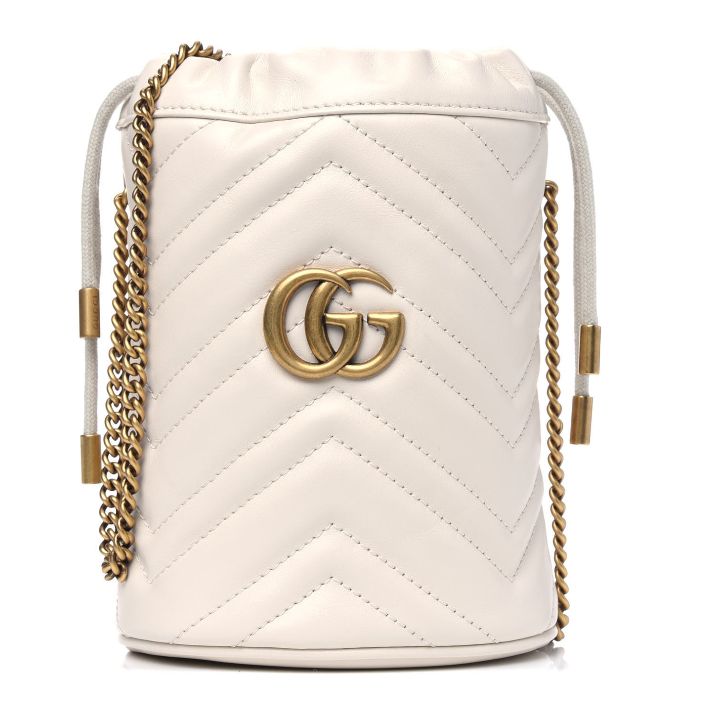 Calfskin Matelasse Mini GG Marmont 2.0 Bucket Bag White