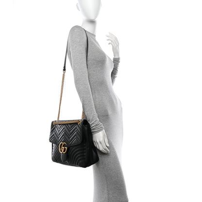 Gucci Calfskin Matelasse Large GG Marmont Shoulder Bag Black 2 of 11