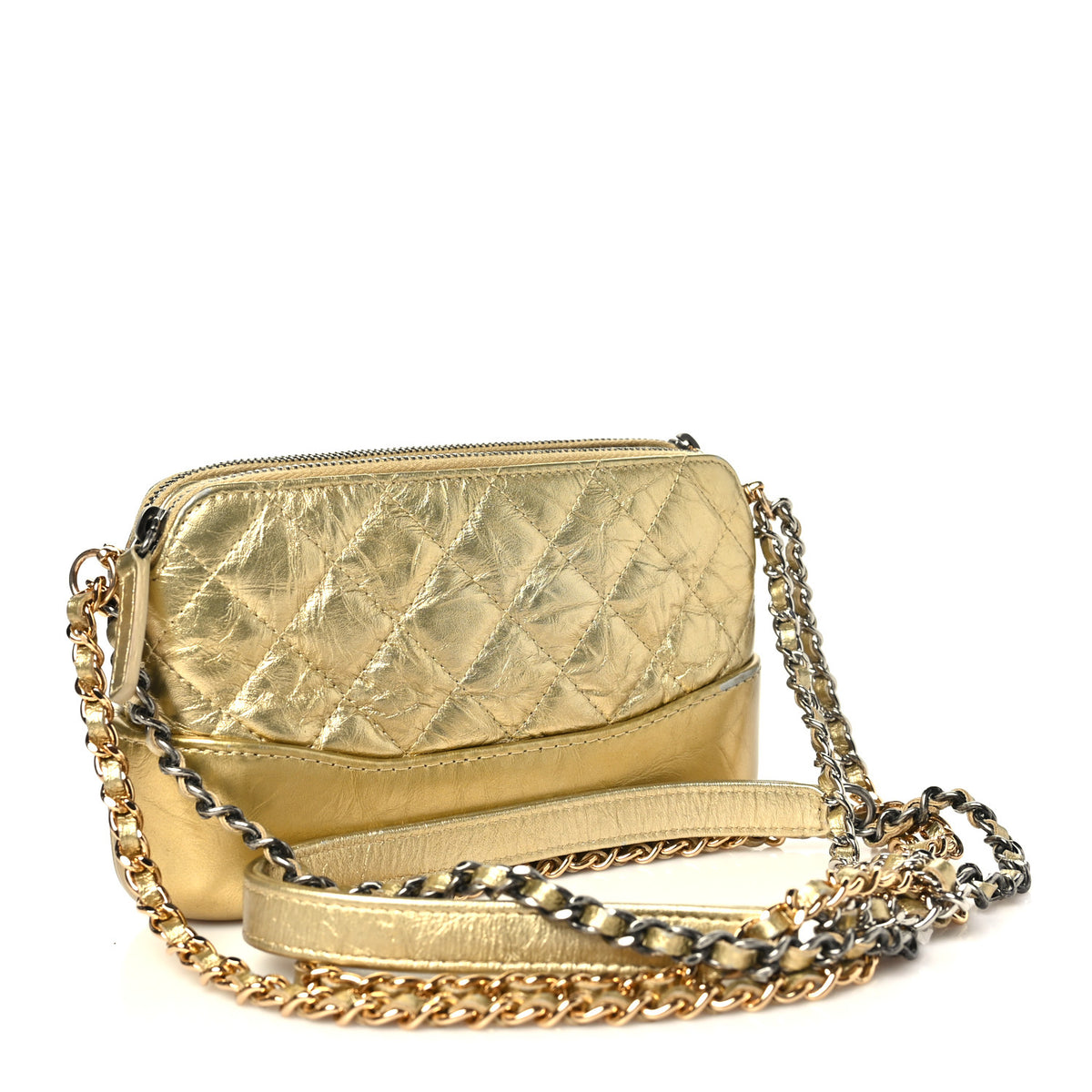 Metallic Aged Calfskin Quilted Small Gabrielle Clutch With Chain Gold