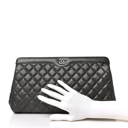 Chanel Metallic Caviar Quilted Clutch Dark Silver 2 of 7
