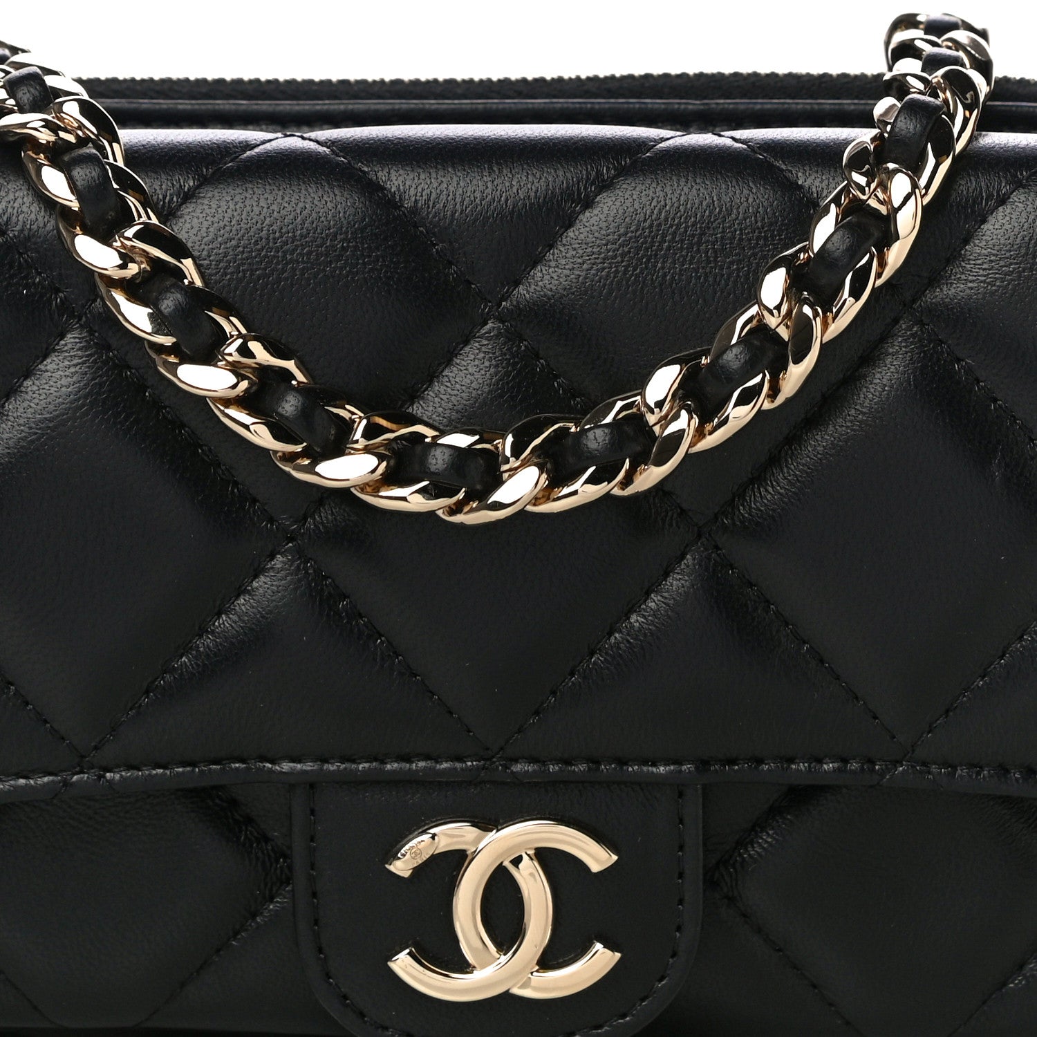 Chanel Lambskin Quilted Resin Bi-Color Flap Phone Holder With Chain Black 10 of 12