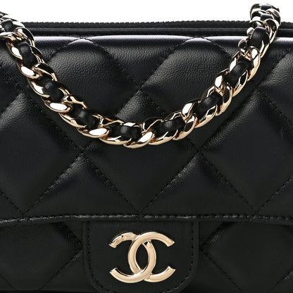Chanel Lambskin Quilted Resin Bi-Color Flap Phone Holder With Chain Black 10 of 12