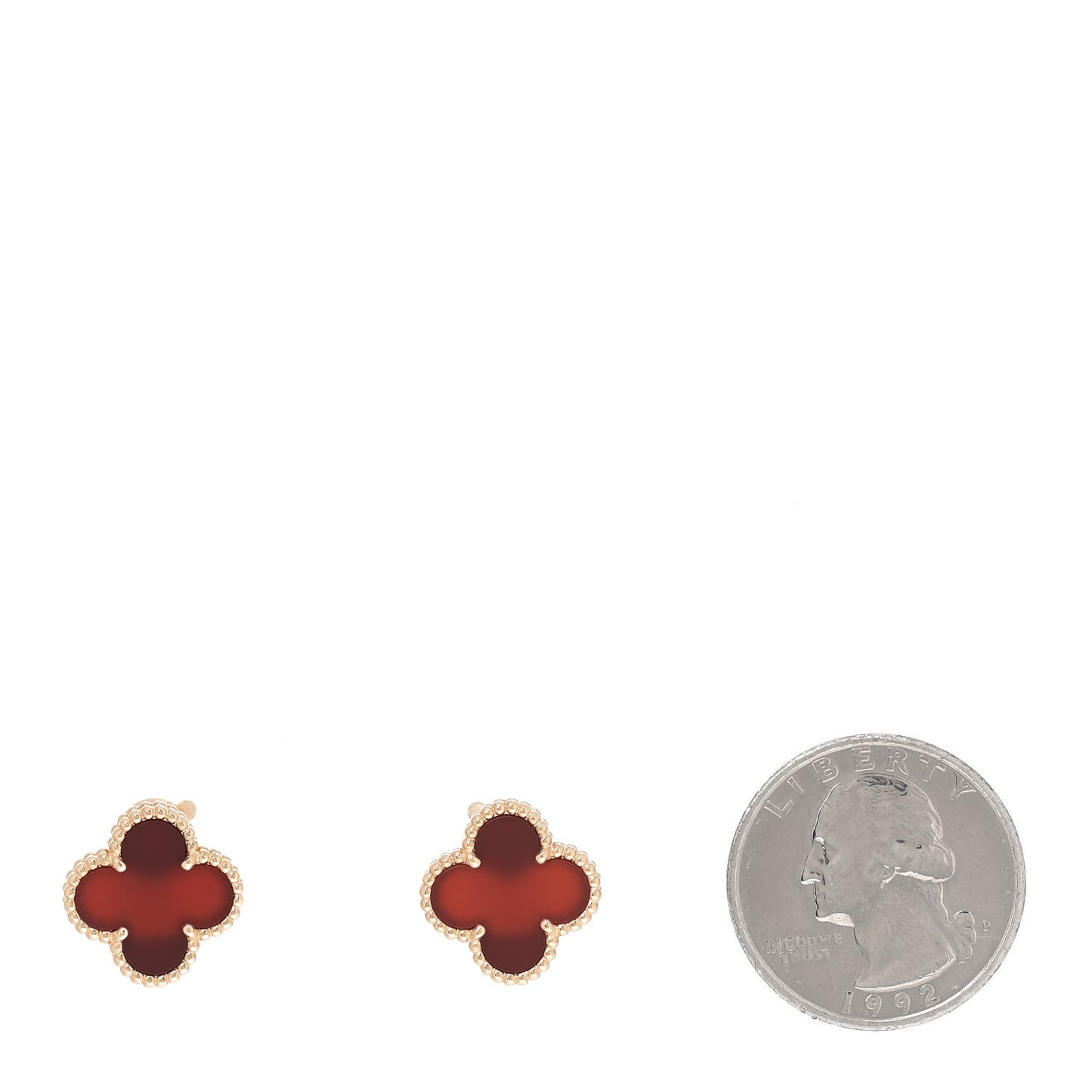 18K Yellow Gold Carnelian Vintage Alhambra Earrings
