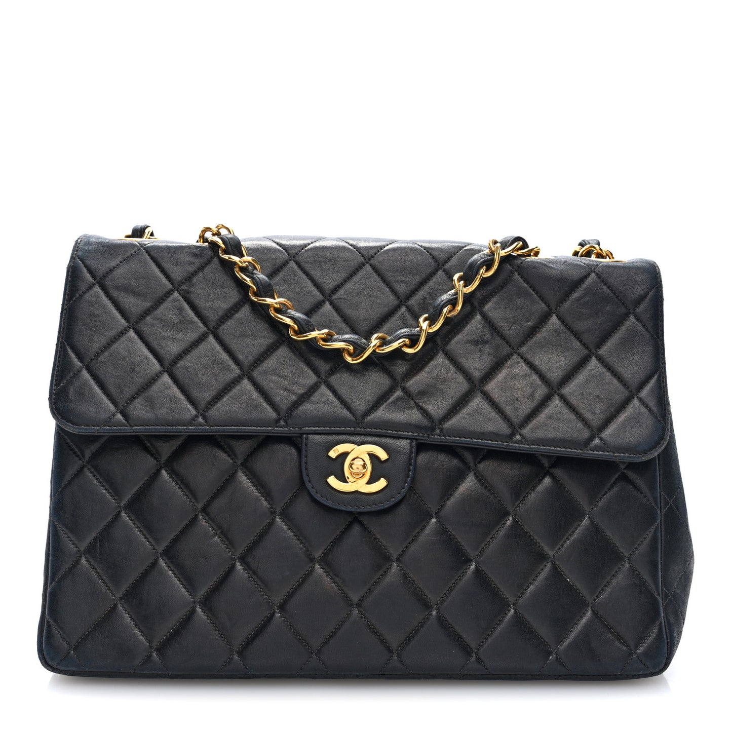 Lambskin Quilted Jumbo Single Flap Black