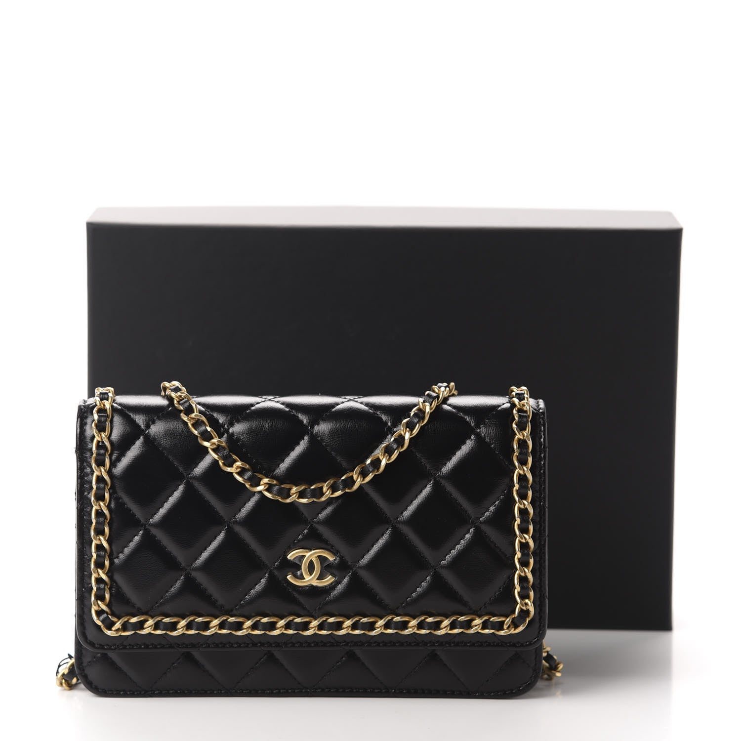 Chanel Lambskin Quilted Running Chain Wallet On Chain WOC Black 13 of 13