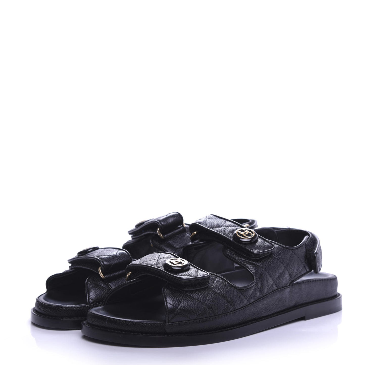 Grained Calfskin Velcro Dad Sandals 39.5 Black
