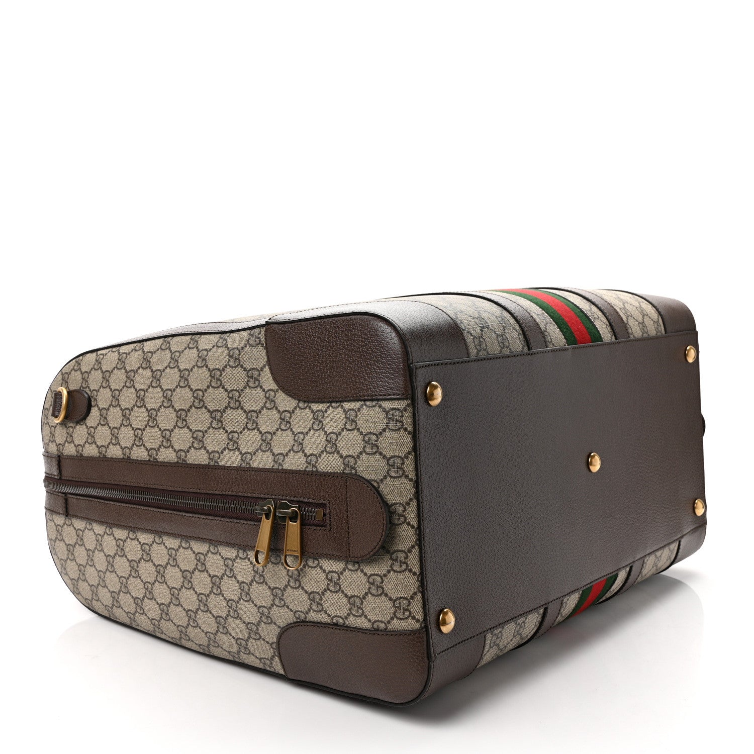 Gucci GG Supreme Monogram Textured Dollar Calfskin Web Savoy Duffle Bag Beige Ebony New Acero 4 of 8