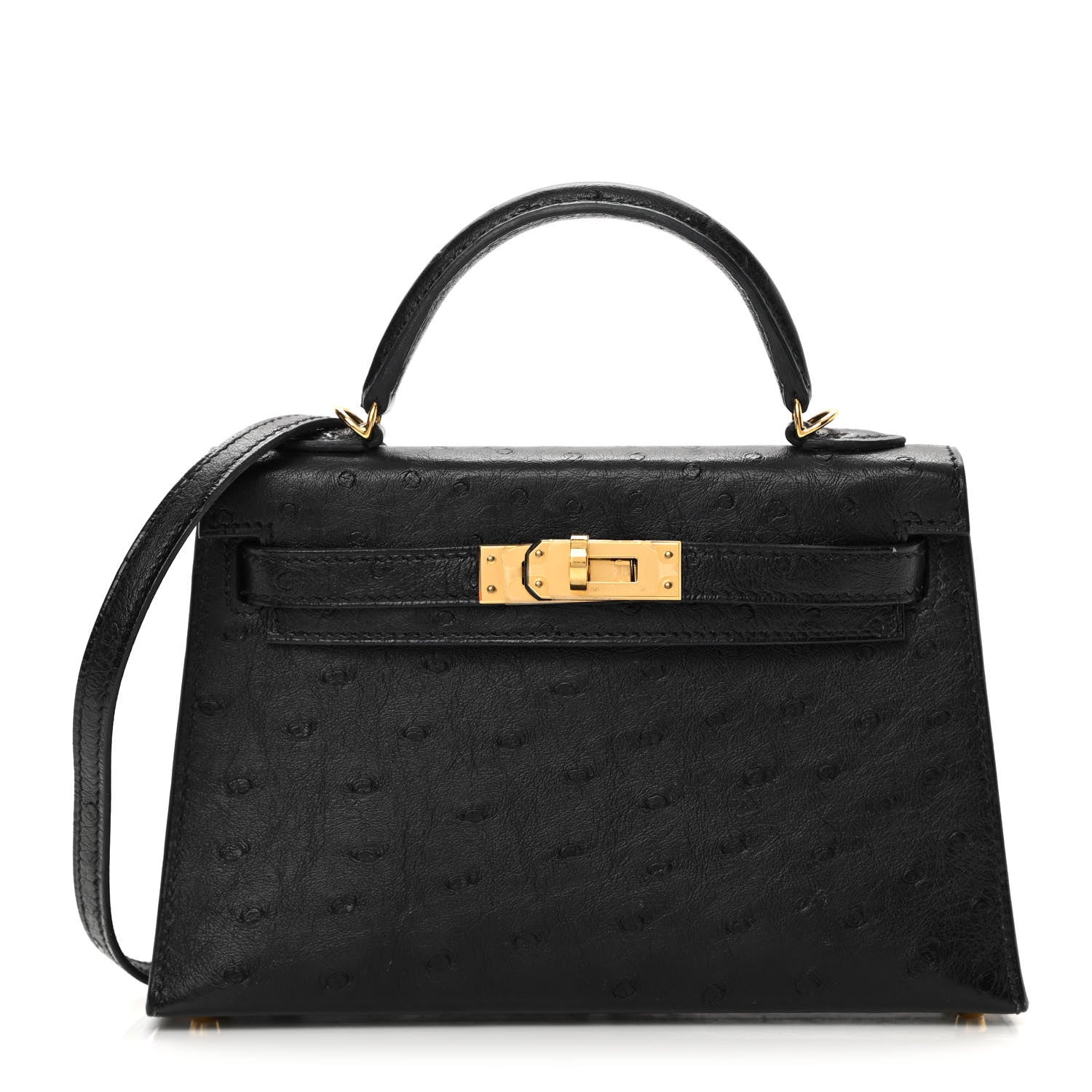 product image of HERMES Ostrich Kelly Sellier Mini 20 Black FASHIONPHILE