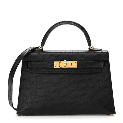 Hermes Ostrich Kelly Sellier Mini 20 Black 1 of 12