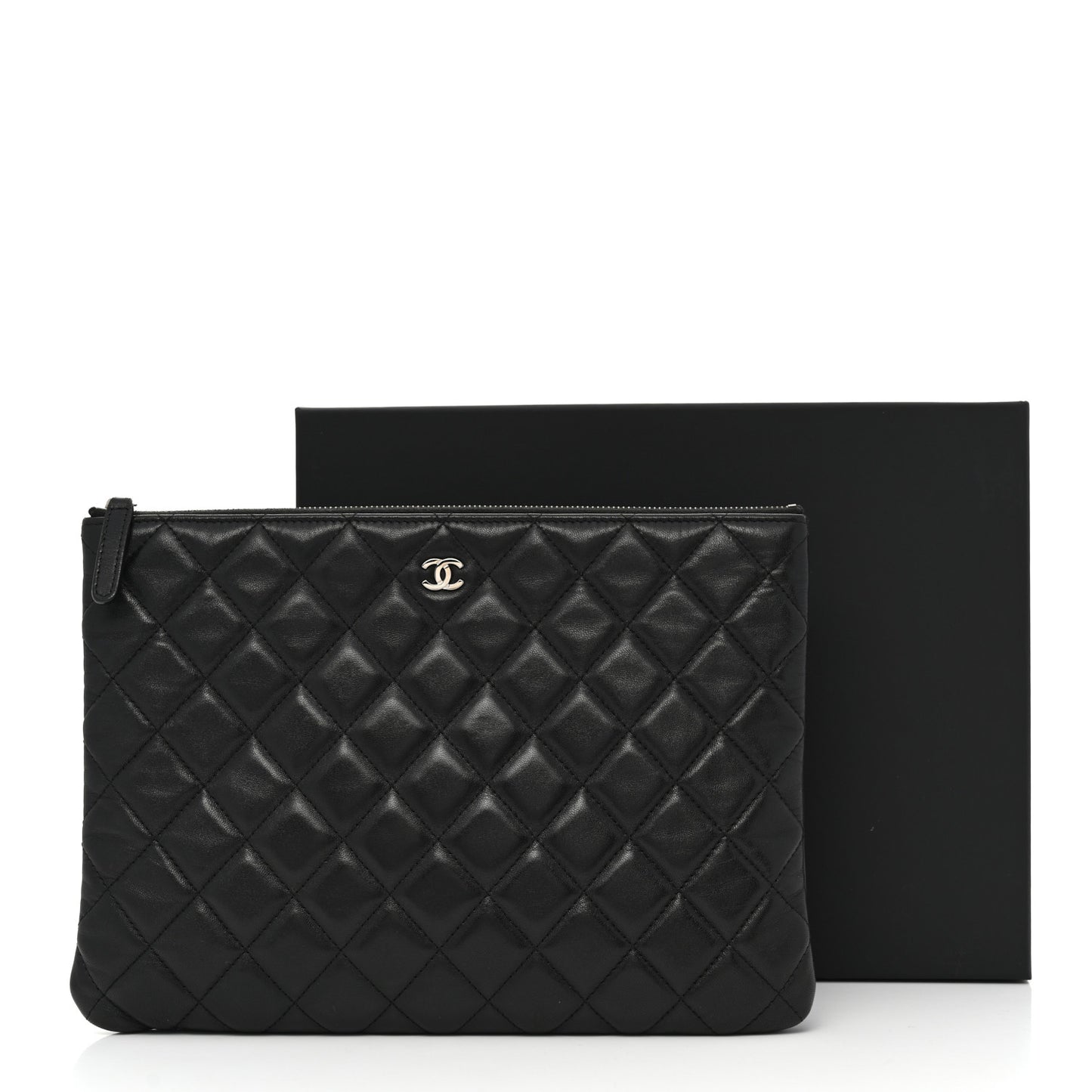 Lambskin Quilted Medium Cosmetic Case Black