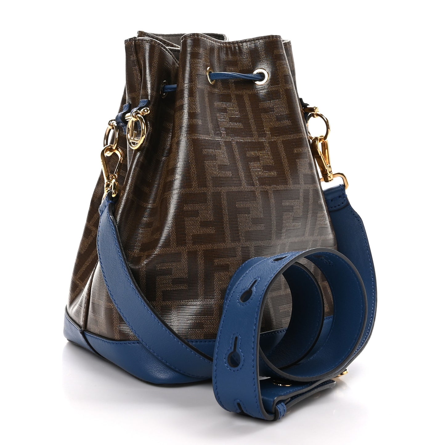 Glazed Fabric Vitello Grace F is Fendi FF 1974 Stamp Patch Grande Mon Tresor Bucket Bag Mogano Panna Iris