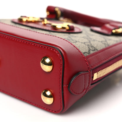 Gucci GG Supreme Monogram Azalea Calfskin Mini Horsebit 1955 Top Handle Bag Beige New Cherry Red 10 of 10