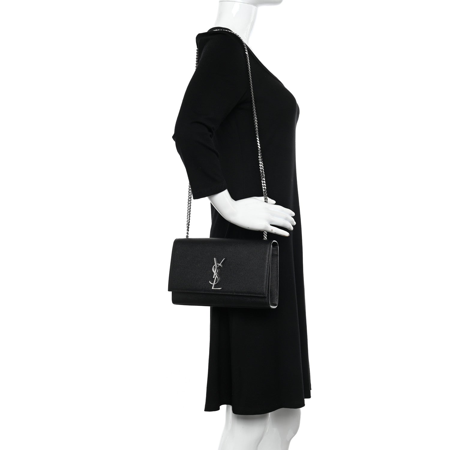 Saint Laurent Grain De Poudre Medium Classic Monogram Kate Satchel Black 2 of 12