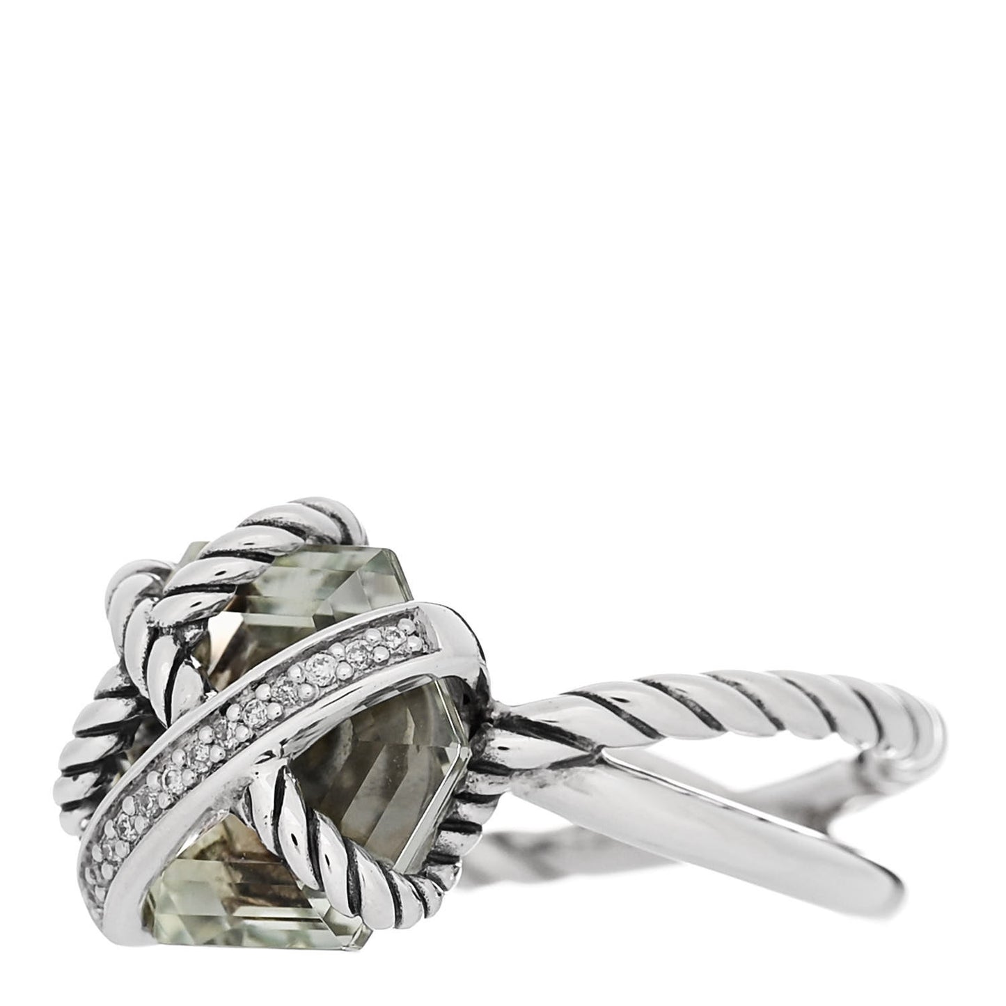 Sterling Silver Diamond Prasiolite 10mm Cable Wrap Ring 50 5.25