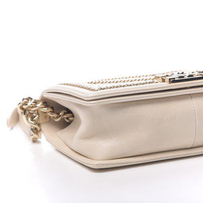 Chanel Crumpled Calfskin Chevron Medium Chain Boy Flap Ivory 9 of 11