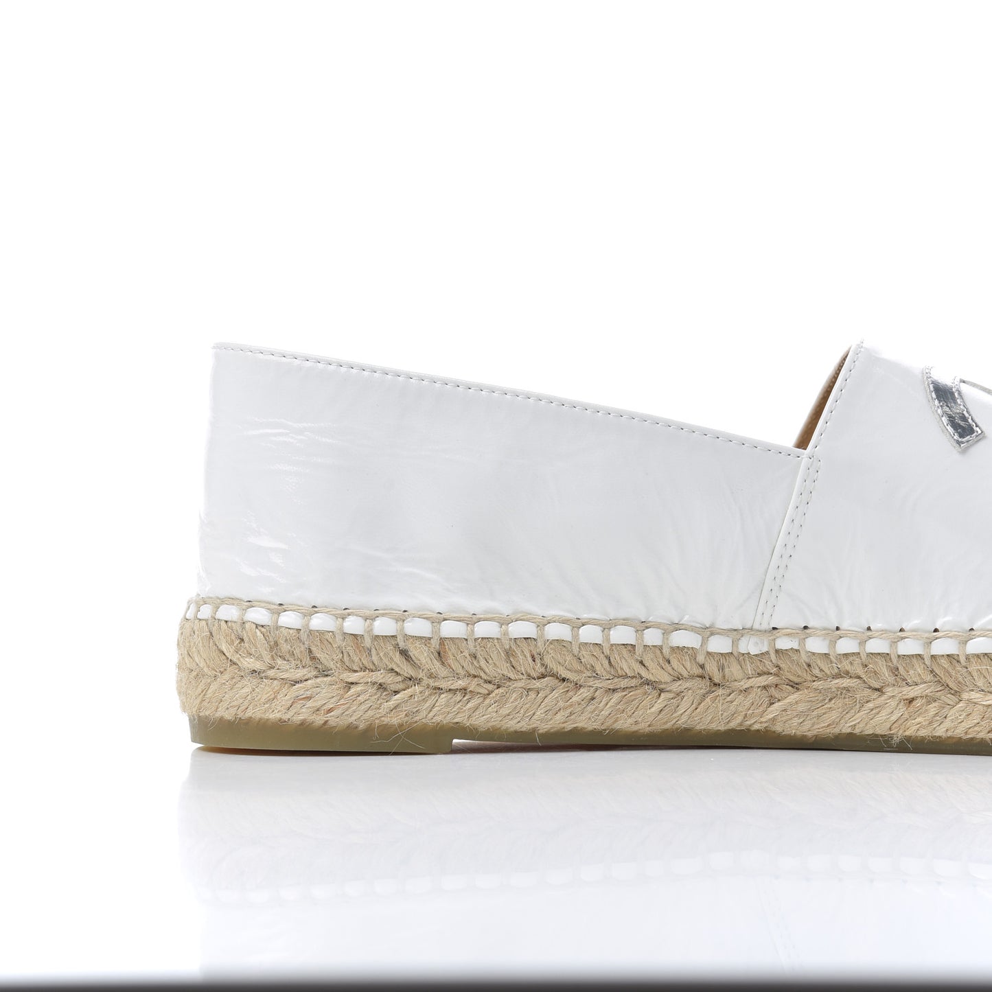 Distressed Patent CC Espadrilles 39 White Silver