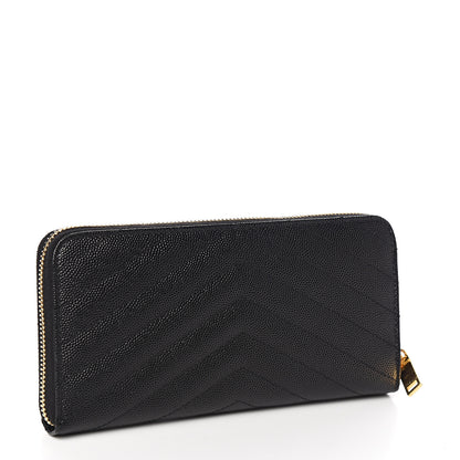 Saint Laurent Grain De Poudre Matelasse Chevron Monogram Zip Around Wallet Black 2 of 5