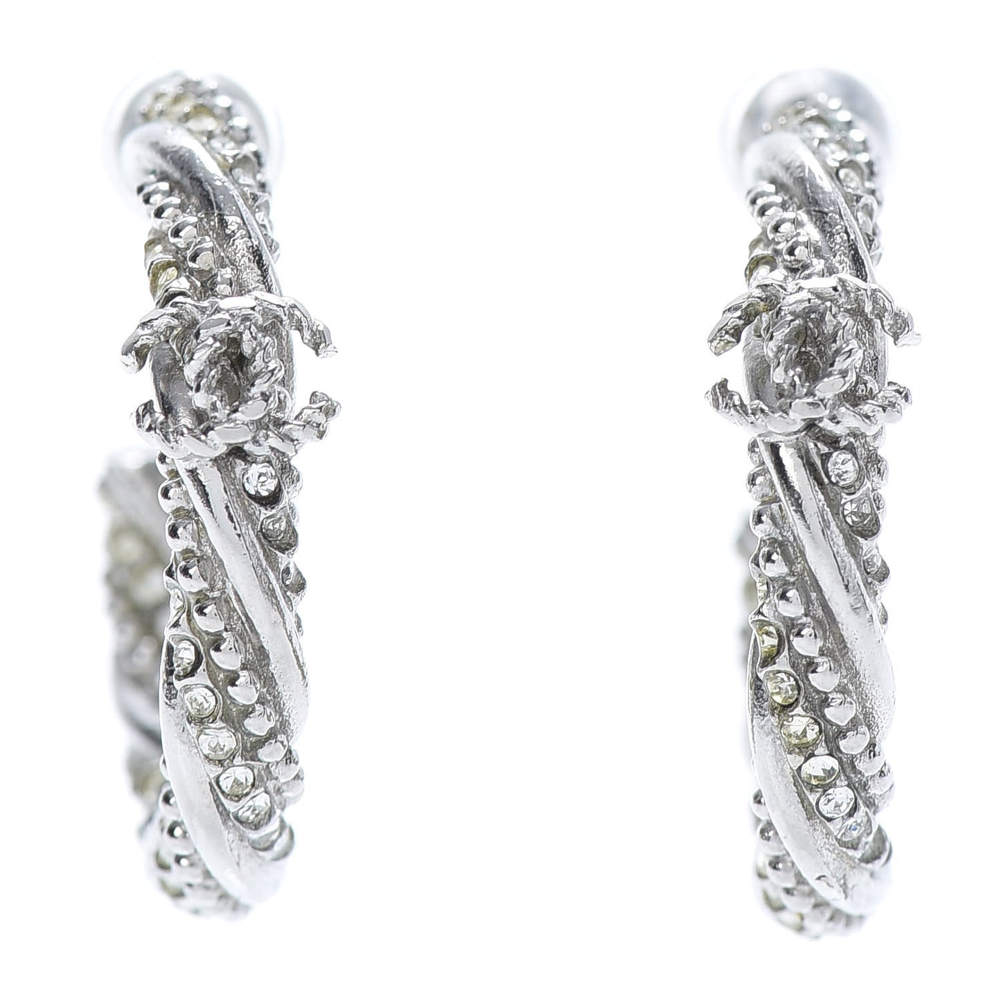 Crystal Twist CC Hoop Earrings Silver