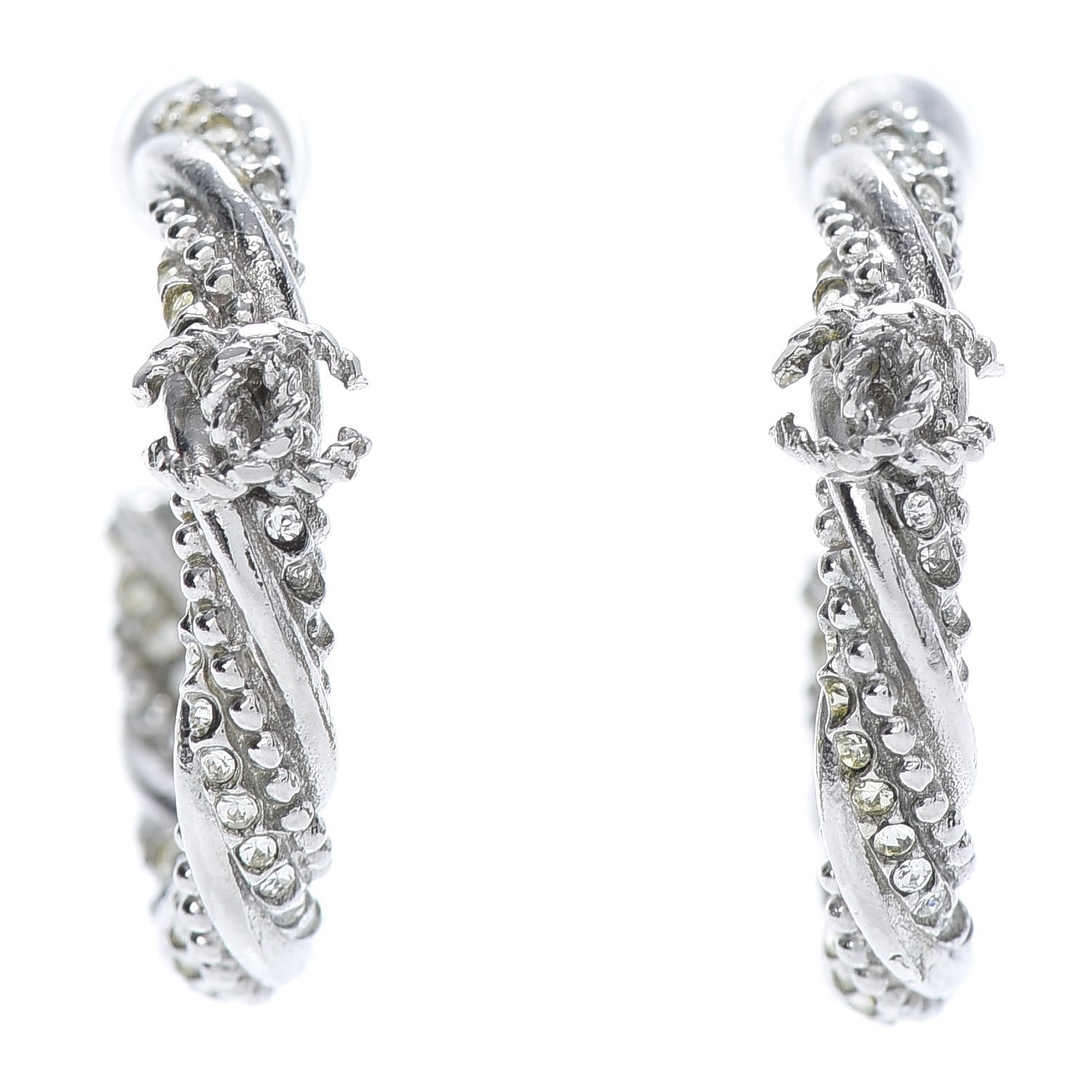 Chanel Crystal Twist CC Hoop Earrings Silver 1 of 6