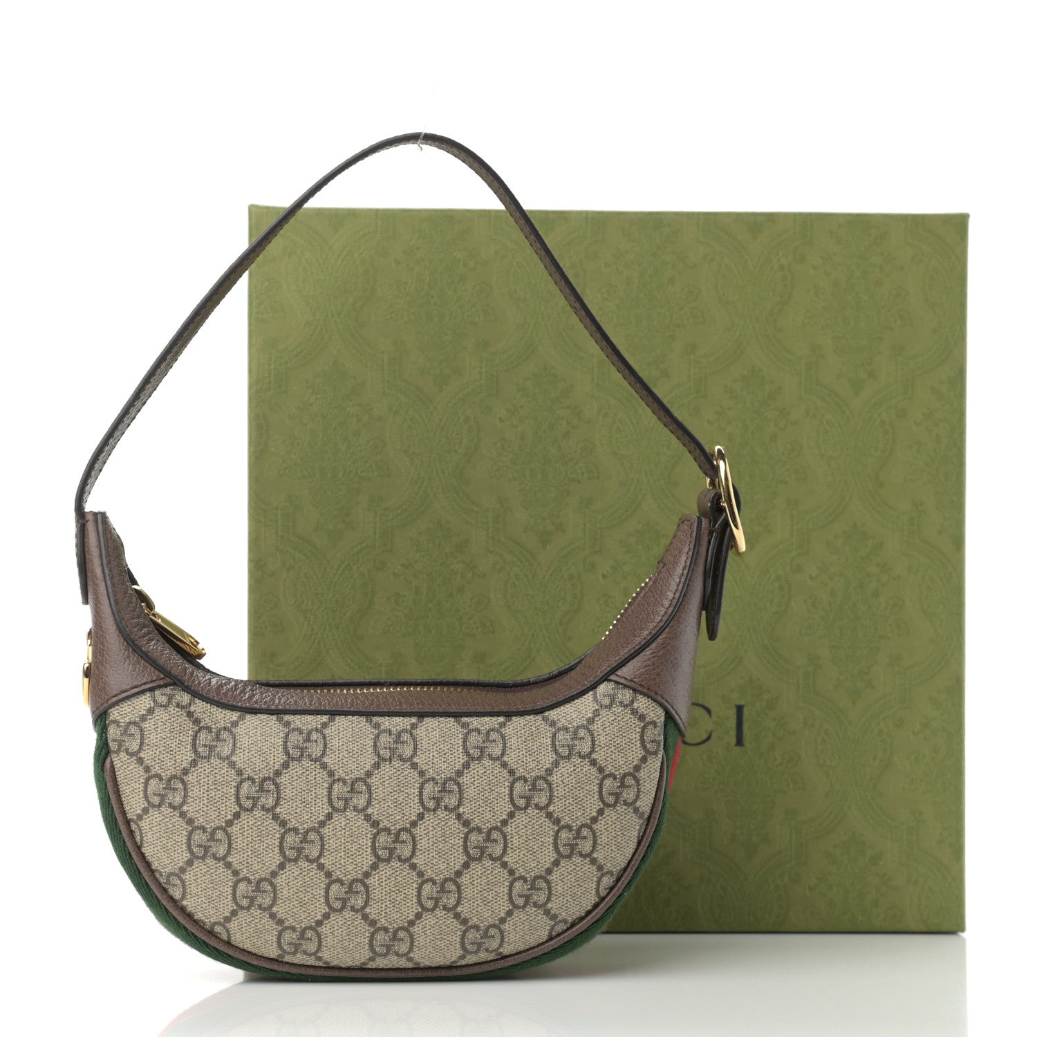 Gucci GG Supreme Monogram Textured Calfskin Web Mini Ophidia Half Moon Hobo Beige Ebony New Acero 11 of 11