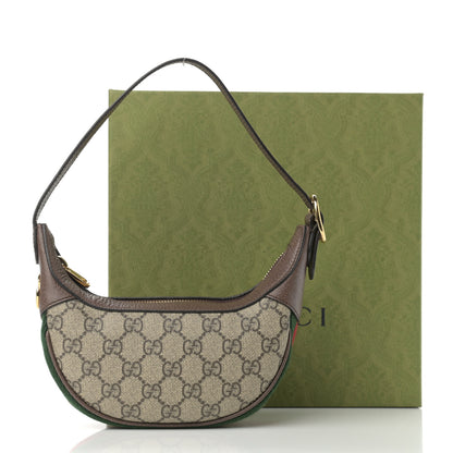 Gucci GG Supreme Monogram Textured Calfskin Web Mini Ophidia Half Moon Hobo Beige Ebony New Acero 11 of 11