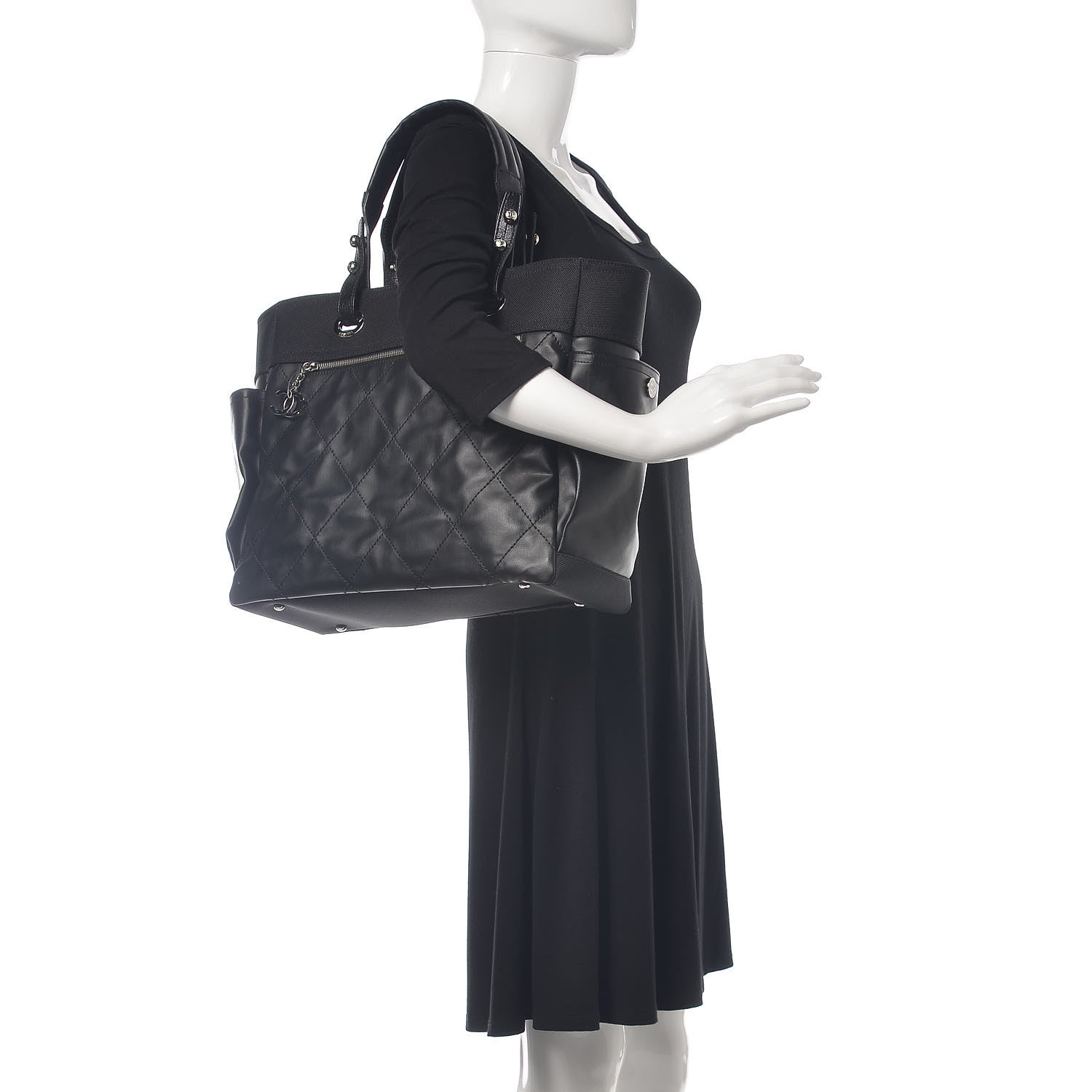 Chanel Coated Canvas Quilted Large Paris Biarritz Tote Black 2 of 10