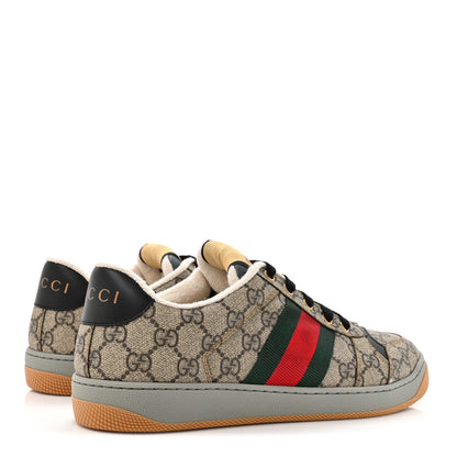 Gucci GG Supereme Monogram Miro Soft Calfskin Web Mens Screener Sneakers 8 Beige Ebony Black New Platinum 6 of 11