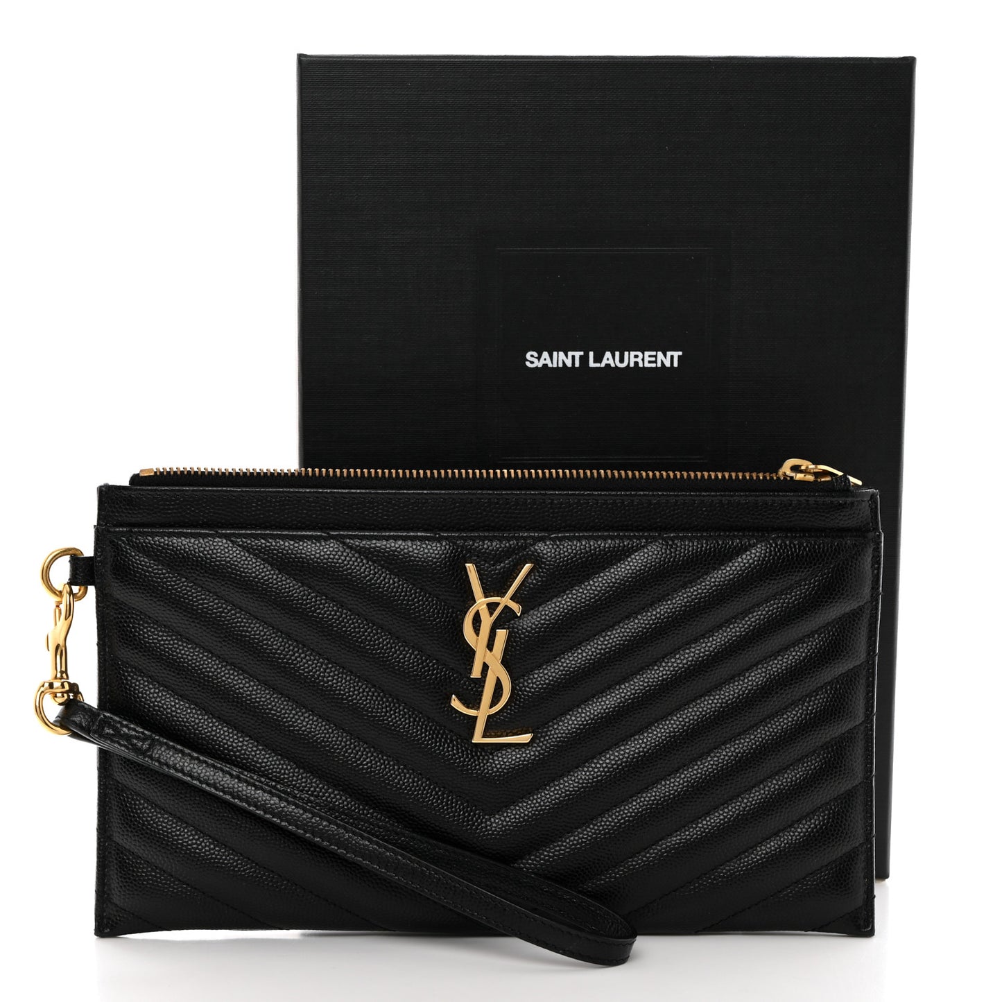 Grain De Poudre Chevron Monogram Large Bill Pouch Black
