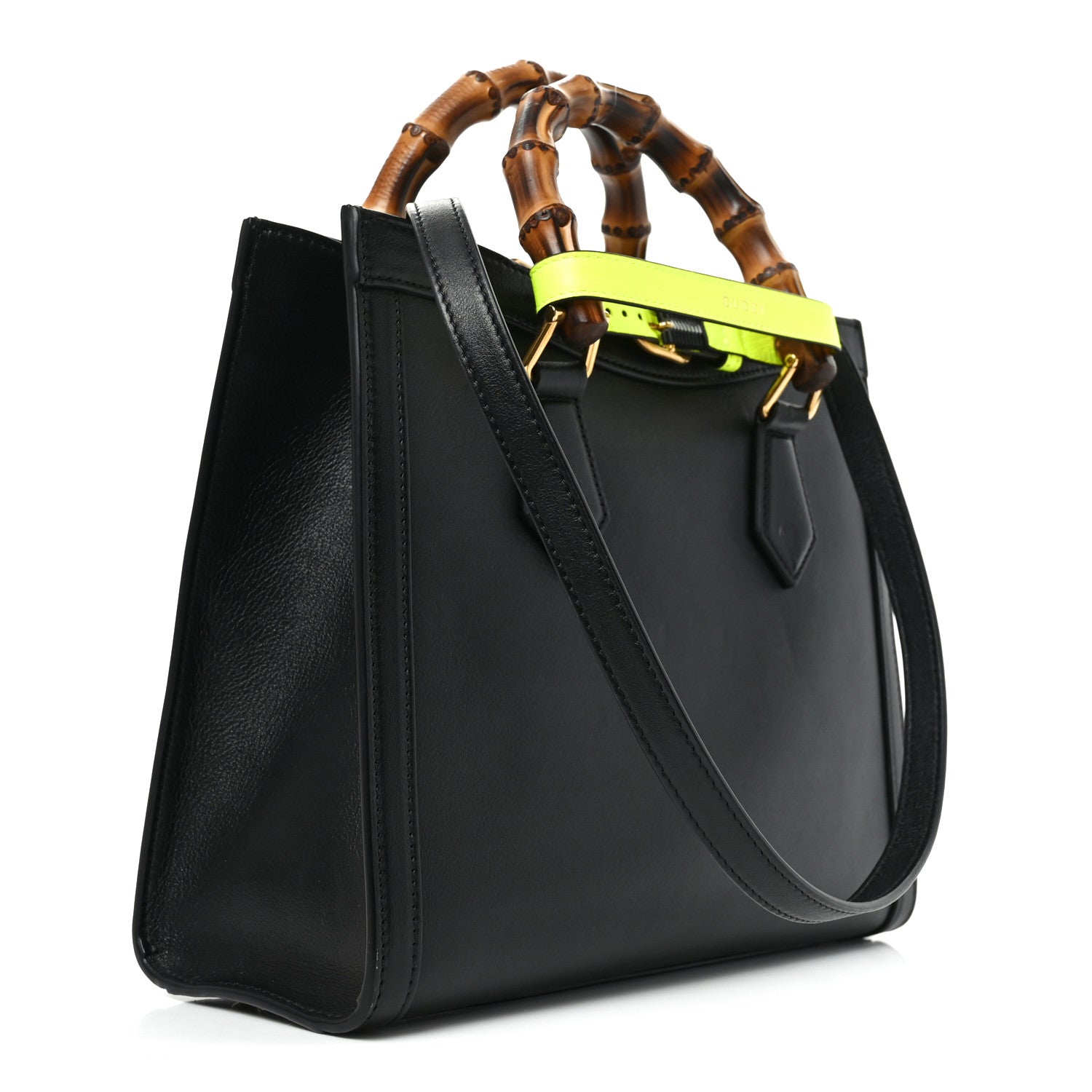 Gucci Calfskin Small Diana Tote Bag Black Yellow Fluo 3 of 11